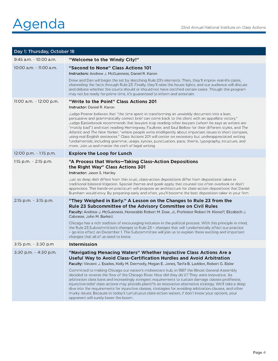 Agenda of the 22nd annual national institute class action
