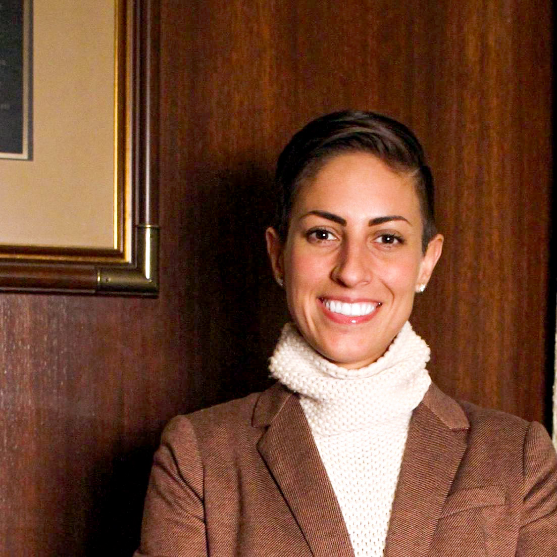 A picture of Fatima Brizuela in brown color jacket