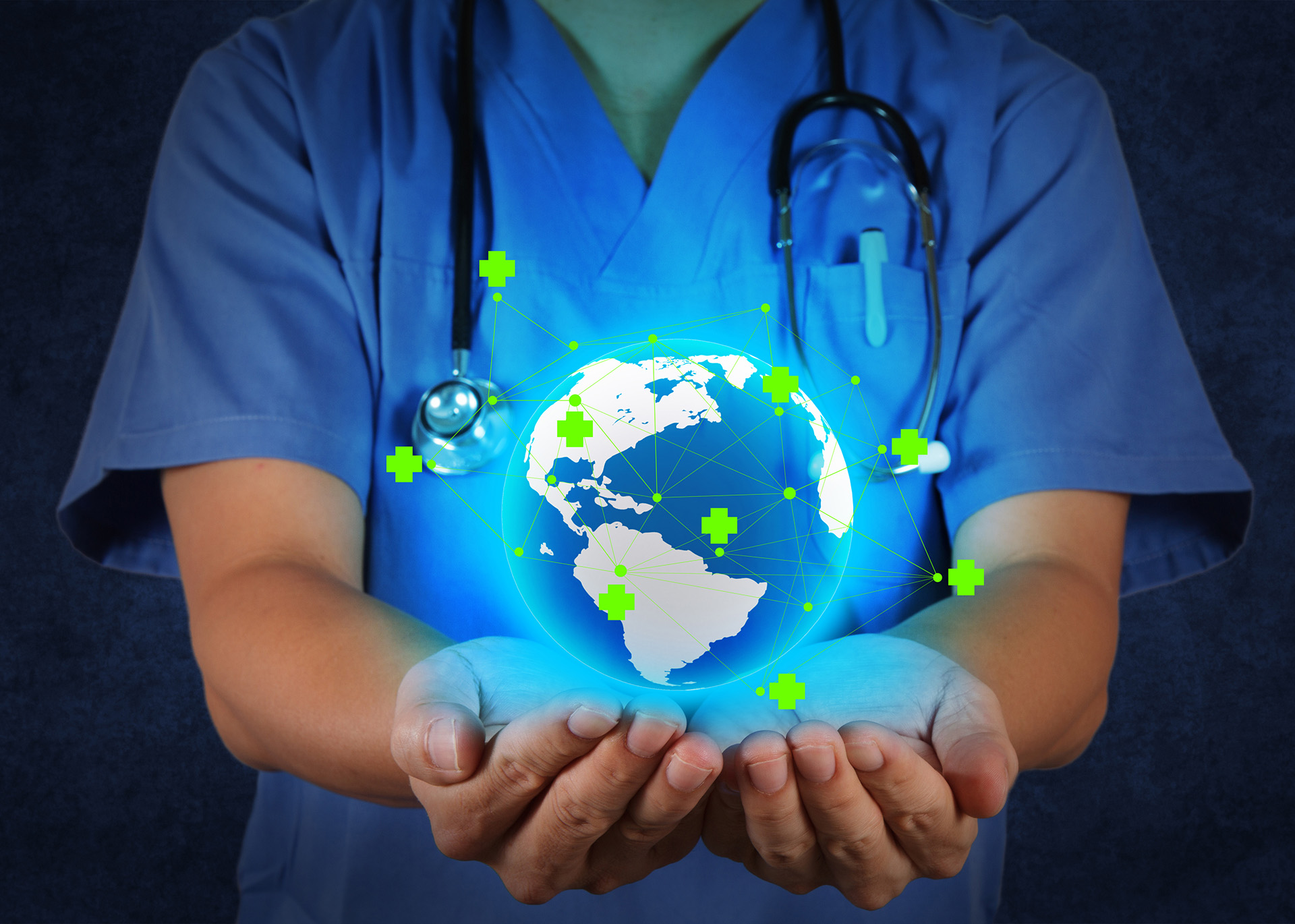 A Doctor holding the world globe in his hands